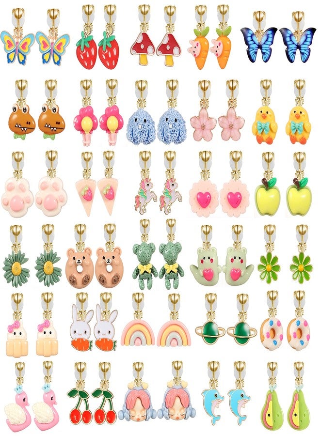 SYNLIN 30 Pairs Cartoon Clip On Earrings for Girls, Adjustable Non-Piercing Ear Clips, Lightweight Plastic Animal/Flower/Fruit Designs (Butterfly, Strawberry, Dolphin) for Kids Teens Daily Wear Gift - Image 1